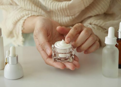 Woman holding products