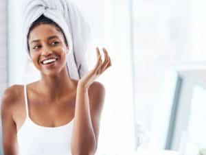 Woman drying her hair