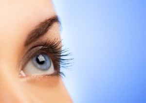 Close-up on a woman's blue eye