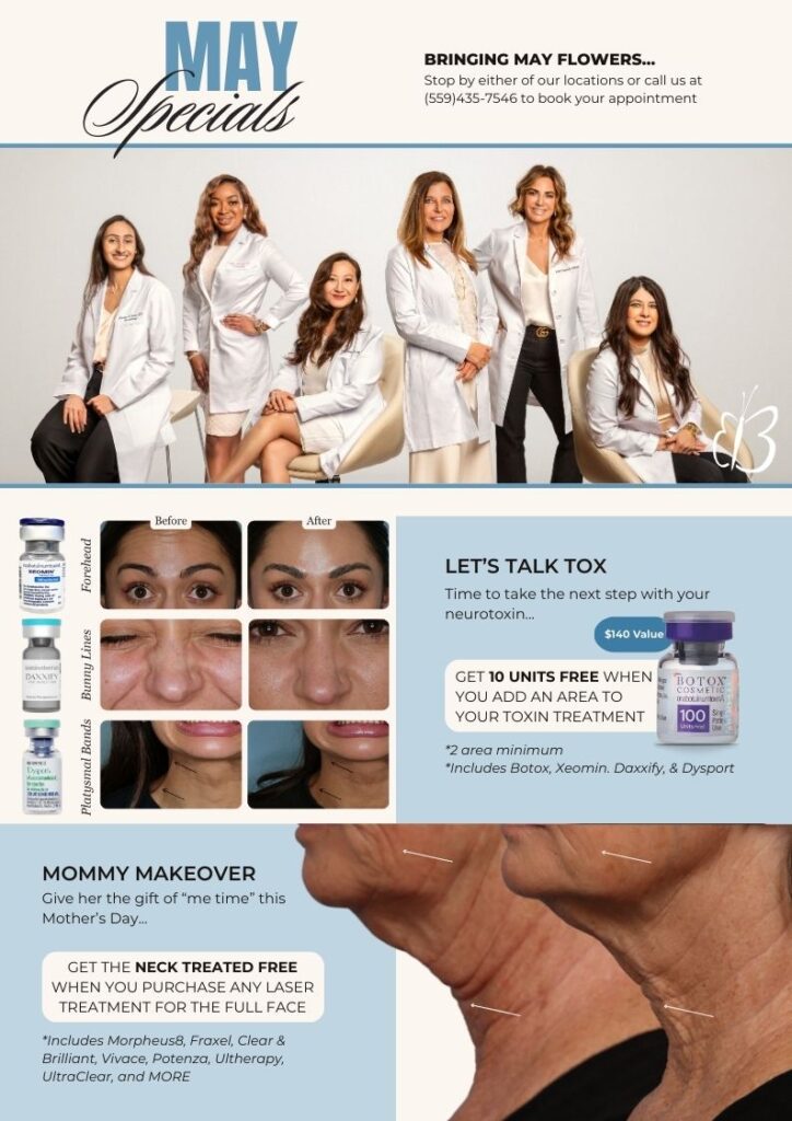May specials for Botox and the Mommy Makeover. Call us to learn more.