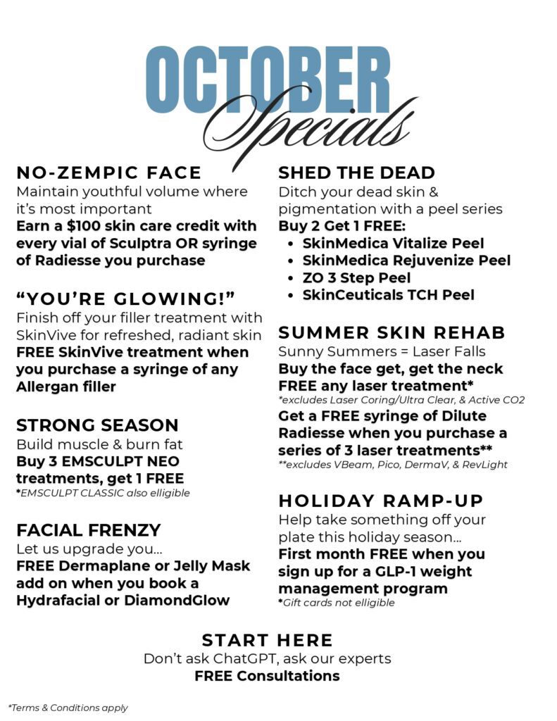 Image of October specials. Call us for more information.